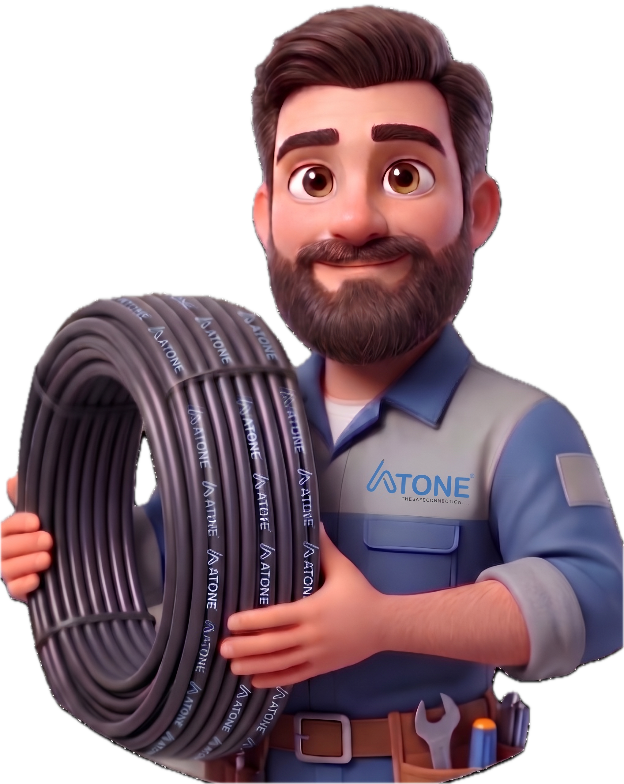 ATONE field engineer holding a coil of ATONE cable